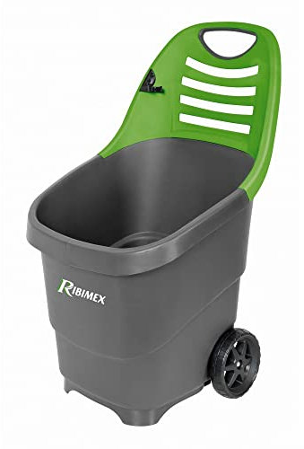 Ribimex Carrello Multiuso da Giardino, Capacità 65 Litri, Struttura in Polipropilene, 2 Ruote in Plastica, Maniglia Ergonomica e Pratico Gancio Portascopa Integrati - PRCG65