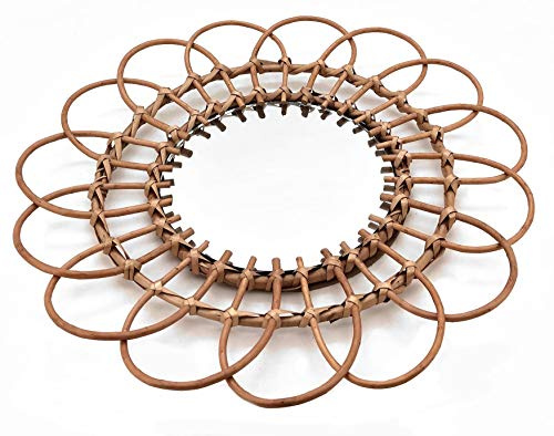 Spetebo Weide Wandspiegel in Blumen Optik - 50 cm - Deko Rattan Hänge Spiegel Flurspiegel