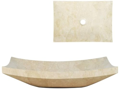 vidaXL Lavabo Mármol Mobiliario Cuarto de Baño Grifos Decoración Casa Hogar Robusto Elegante Moderno Bricolaje Fontanería Color Crema 50x35x12cm Piedra Natural