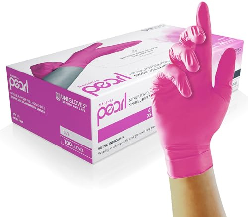 UNIGLOVES Magenta Pearl Nitril-Untersuchungshandschuhe | vielseitig einsetzbar, puderfreie und latexfreie Einweghandschuhe - Box mit 100 Handschuhen, Magenta, Groß (GP8504)