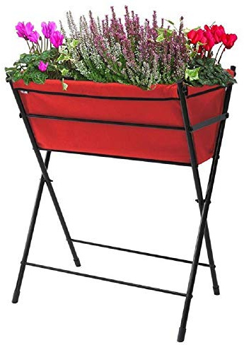 VegTrug Hochbeet Poppy Go - kompakt & mobil - Rot - 65 x 40 x 79 cm | Wetterester Pflanzkasten mit Stahlrahmen & Vliesstoff - Pflanzbeet für Balkon, Terrasse, Dachgarten und kleine Gärten