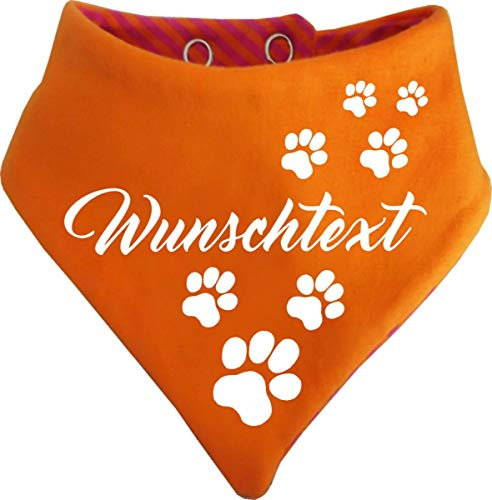 gestreiftes Hunde Wende- Halstuch (Fb: orange-Fuchsia) (Gr.4 - HU 45-52 cm) mit Ihrem Wunschtext