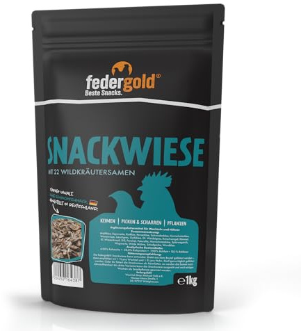 federgold Snackwiese Wildkräuter 1kg 22 Samen für Geflügel | 3-in-1 Wildkräutersamen: Futter, Keimfutter & Aussaat – für natürliche Ernährung, Beschäftigung & mehr Biodiversität