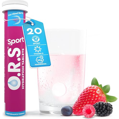O.R.S Sport Hydration Tabletten mit Elektrolyten, Vegan, Gluten & Laktosefreie Formel - Lösliche orale Rehydratationstabletten mit natürlichem gemischtem Beerengeschmack, kalorienarm, Erwachsene &