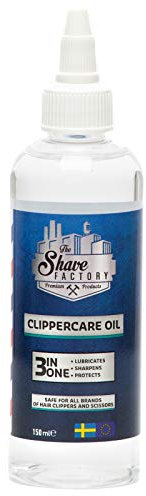 The Shave Factory® Clipper Oil 3 in 1, 150 ml, olio per macchine da barba, tagliacapelli, rasoi, testine di rasatura, macchinetta capelli,