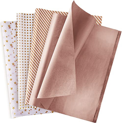 Larcenciel Seidenpapier Set, 120 Blatt Metallic Seidenpapier Rosegold Geschenkpapier Bastelpapier Geschenk Verpackungsmaterial für Hochzeit, Party, Geburtstag, Weihnachten (50 x 35 cm)