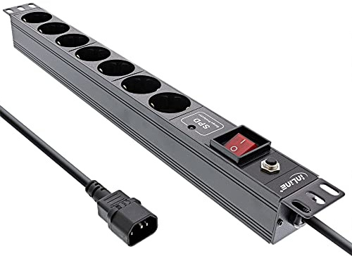 InLine® 19 Steckdosenleiste, 7-Fach Schutzkontakt, C14 Anschluss, ÜSS, Überlastschutz