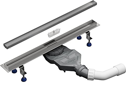 Aquabad Edelstahl schmale Duschrinne - Slim Pro, Länge 100 cm, Komplett Set inkl. Abdeckung/Blende: Befliesbare Mulde, Siphon und Haarsieb