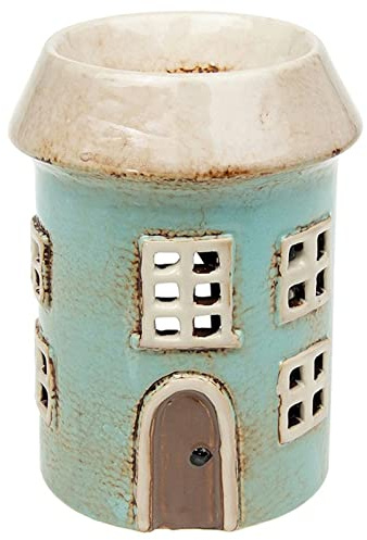 Village Pottery Bougeoir Rond en cramique pour Bougie Chauffe-Plat et Huile Bleu ple