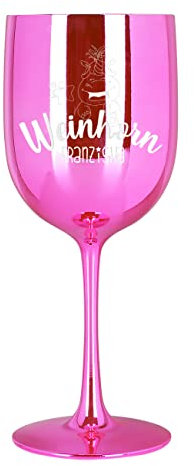 Herz & Heim® Weinkelch hochglänzend mit Gravur aus Kunststoff 460 ml Pink, Weinhorn