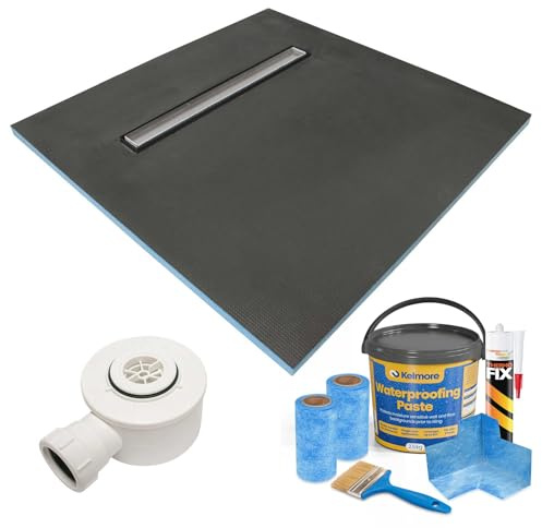 Thermopanel 20mm Waterproof Linear Wet Room Shower Trays Including Tanking Kits and Droplets Grate - Suitable for Underfloor Heating with Waste Trap Drain - 1200 x 900 x 20mm