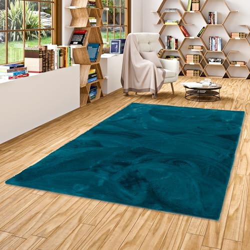 Pergamon Luxus Super Soft Kunst Fellteppich Plush Petrol in 7 Größen