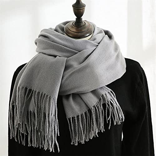 Schal im britischen Stil, Solider Herbst-Winter-Schal für Damen, vielseitig, warm, Kaschmir-Schal, 70 x 180 cm, grau