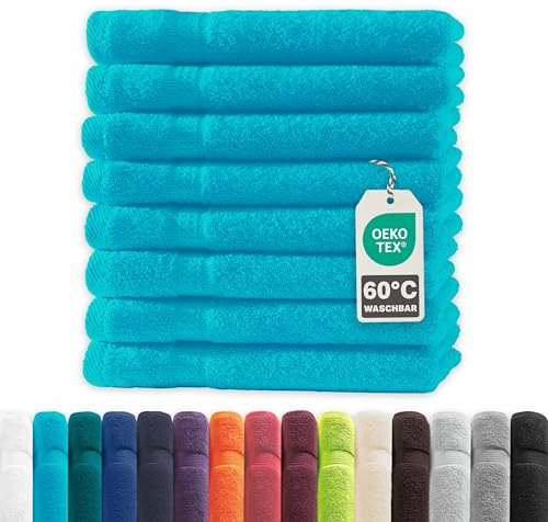 Müskaan® 8er Handtuch Set Türkis, 100% Baumwolle, 50x30cm, 500g/m² – Öko-Tex, Frottee Handtücher Set Baumwolle, Gästetücher 30x50cm, Handtuchset Blau für Bad, 60°C waschbar, Frotteetücher