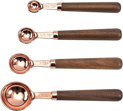 BAtlam Cucchiai dosatori Manico in Noce Cucchiaio dosatore Placcato in Rame Set di misurini Utensili da Cucina (Colore : Gold Size : Misurino 4ps)