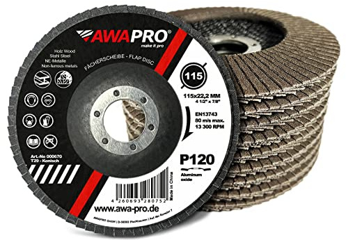 AWAPRO Fächerscheibe | Ø 115mm | Korn 120 | 10 Stück - Braun für Metall & Holz - Schleifscheiben Lamellenscheiben Fächerschleifer