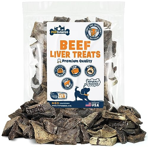 PUPDAWGS Hickory Smoked Flavor Beef Liver Treats, 1lb - All-Natural Dehydrated Dog Treats - Nutritious Training Treats for Dogs Made in USA