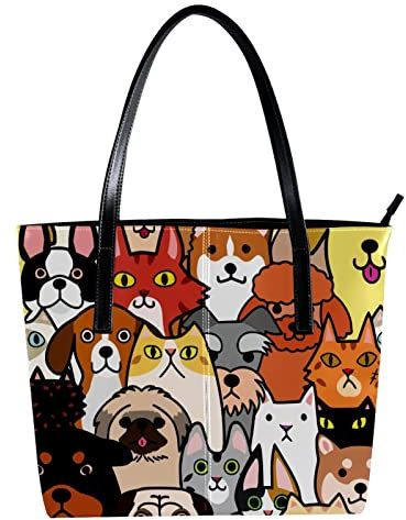 Schultertasche, leicht, lässig, Schultasche, Lehrertasche, Handtasche, Geldbörse, verschiedene Hunde, wütend glücklich, bunt, Mehrfarbig