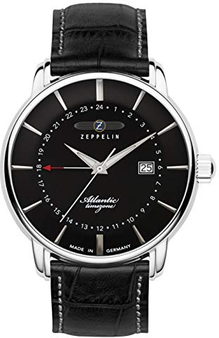 Zeppelin Herrenuhr mit Lederband Serie Atlantic Quarz GMT Datum 8442-2