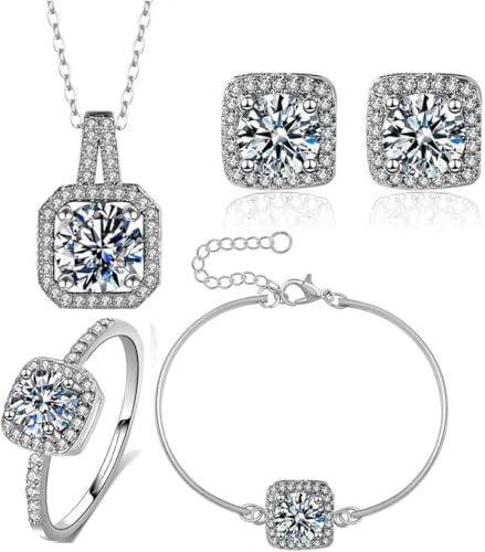 TOEECY Damsmycken set kubisk zirkonia hänge halsband armband örhängen och ring set bröllop smycken set brudsmycken bröllopssmycken bal party, Koppar