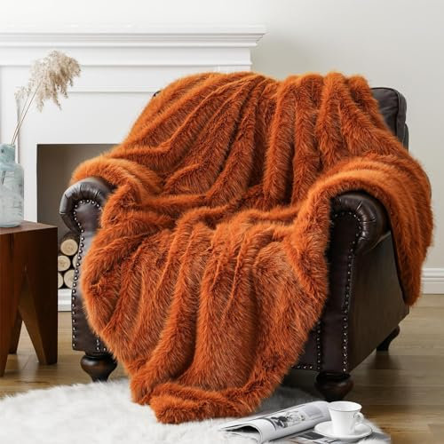 CLOYAO Webpelzdecke,kuschelige Kunstfell Wohndecke,Decke aus imitiertem Fuchsfell,Hochwertige Kuscheldecke Fellimitat für Betten,Sofas,Heimdekoration (Orange,152x202 cm)