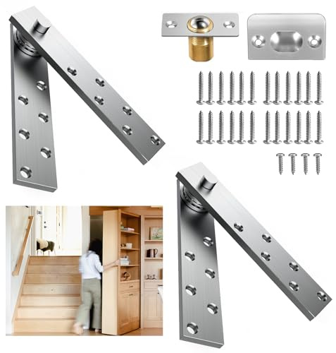 Hidden Door Hinge,Door Pivot Hinges for Hidden Door Bookcase Heavy Side Type (Silver, Big 1PCS)