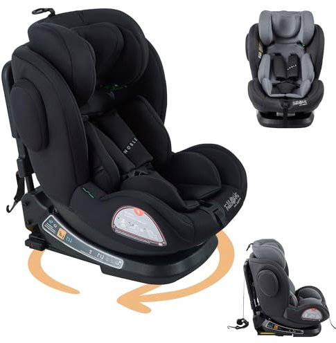 FableKids Kinderautositz mit Isofix | 360° drehbar | Autokindersitz | Autositz | Kindersitz i-Size 40-150cm | 5-Punkt-Sicherheitsgurt | 8-fach einstellbare Kopfstütze ECE R129/03 | Schwarz