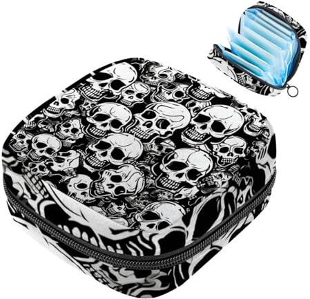 Sacchetto di immagazzinaggio del tovagliolo sanitario,Borsa mestruale,Borsa per cuscinetti,Cranio bianco nero vintage,Sacchetto mestruale