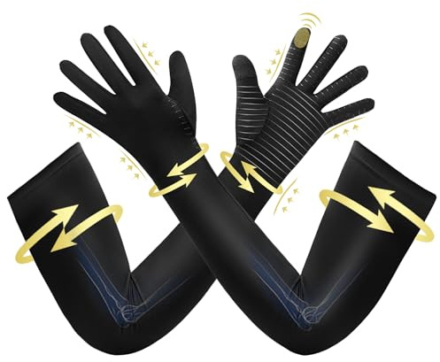 Zuscot Copper Long Compression Arthritis Gloves for Women Men, Full Finger Hand Compression Gloves with Touchscreen Tip, Full Arm Pressuse Support Sleeves for Carpal Tunnel, Lymphedema, Trigger Finger