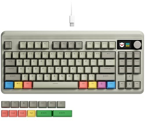 OHY XVX Teclado para juegos retro con cable 75% con 2 puertos HUB, teclado mecánico M87 Pro con interruptores personalizables, teclado compacto Gamer RGB - Gris