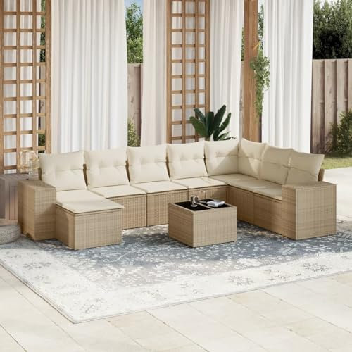 SECOLI Rattan Gartenlounge Con Stauraum XXL Loungemöbel Set Terrassenmöbel Loungesofa Sitzgruppe Rattan Ecklounge Gartenmöbel Set Balkon Möbel Beige 9-tlg-Type-298
