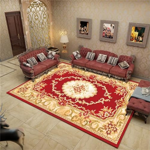 QGYFRE Kurzflor Teppich Kinder Mädchen kinderzimmerteppich Junge 200x260CM Kinderzimmer Maedchen Rot Weicher, gemütlicher mit Retro-Blumenmuster