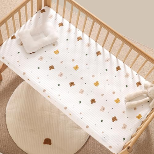 Spannbettlaken Für Kinderbett Blume Hase Löwe Bär Stern Mond Drucken Cot Matratzenbezug Babybett Spannbetttuch Stubenwagen Bezug Beistellbett Spannbettlaken Stubenwagen (Bär,60x120 cm)