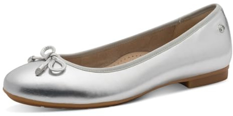 Tamaris Comfort Ballerine da donna in pelle con fiocco, Argento (Silver), 36 EU