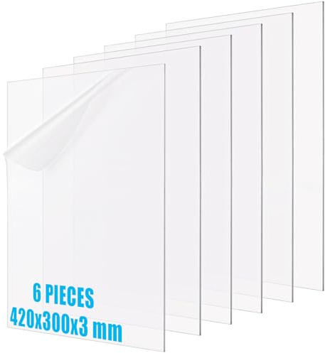 MUXHEL 6 Pcs Clear Acrylic Sheet, 420 x 300 x 3 mm Transparent Acrylic Sheets with Double-Sided Protective Film for Signs, Picture Frames, Displays, Crafts and DIY Projects