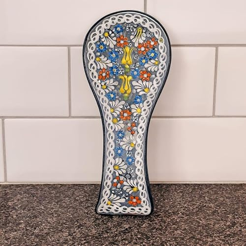 Apoya cucharón cuchara artesanal de cerámica turca decoración en relieve Longitud 24 cm. – Elegancia funcional y artística 0507241206 Marruecos Túnez étnico del mundo