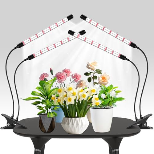 2Lámpara para plantas con 2 cabezales LED, luz para plantas de espectro completo con temporizador,3 modos de color y 5 niveles regulables,luz de crecimiento para plantas de interior