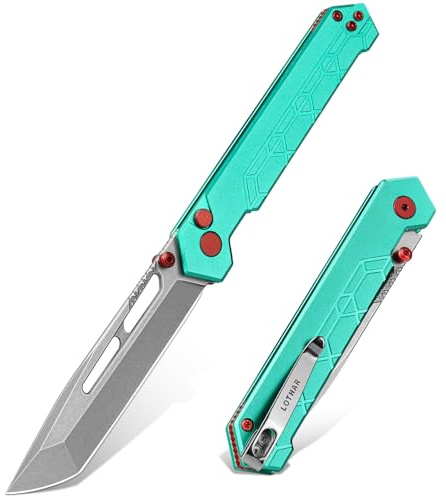 LOTHAR RAFAEL Taschenmesser, 8.8CM 14C28N Stahl Klinge Klappmesser | Einhandmesser mit Aluminium Griff, Button Lock EDC Messer mit Clip, Sammlung & Geschenk