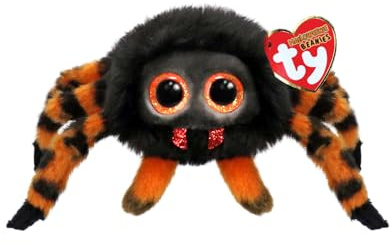 Ty Beanie Balls – Charlotte der Spinner mit orangefarbenen Glitzeraugen, weiche und runde Plüschtiere zum Sammeln – Halloween – 8 cm – T42560