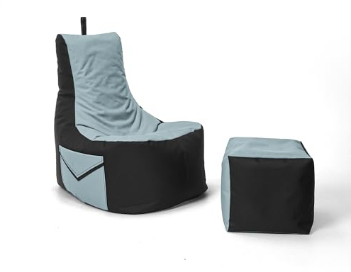 Nadimaideal Gaming Sitzsack XXL mit Hocker für Kinder, Teenager & Erwachsene | Indoor & Outdoor | Bodenkissen - Sessel - Beanbag bereits gefüllt | Füllung EPS Perlen (Grau, Zweifarbig)