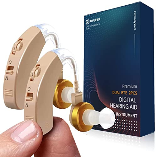 Hearing Aids, Hearing Amplifier for Seniors Hearing Aids Amplifier with Noise Canceling for Adults Hearing Loss, Invisible Hearing Amplifier 2 Pack Hearing Aids