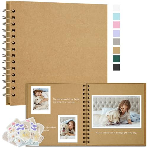 Remowith DIY Scrapbook Photo Album Thick Kraft Blank Paper Memory Book for Wedding and Anniversary Family 18×18 cm 40 Pages Khaki