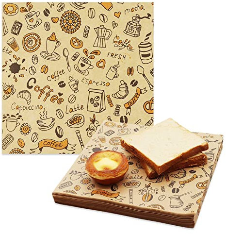 Backpapier Zuschnitte 25x25cm200Blattr,Deli Papierblätter, Pommes Papier, Wrap Papier für Burger, Sandwich,Butterbrot(Kraftpapier-Elemente)