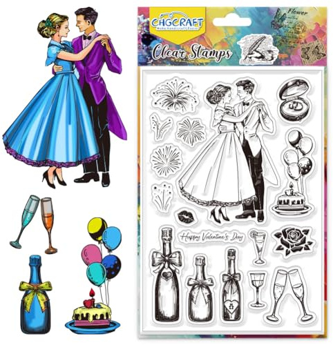 CHGCRAFT Valentinstag Klarsichtstempel Champagner Ring Weinflasche Kuchen Transparenter Stempel Klare Silikon Stempel Siegel für Kartenherstellung DIY Scrapbooking Foto Dekoration