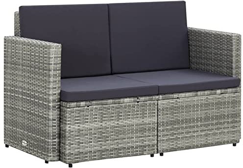 Xichuzi 2-Sitzer-Gartensofa mit Auflagen, Gartenlounge, Garden Sofa, Balkonmöbel, Gartenmöbel, Loungemöbel, Grau Poly Rattan