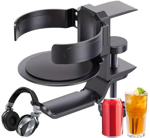 Adorable portavasos de escritorio, portavasos para escritorio, colgador de auriculares para escritorio, soporte para tazas 2 en 1, soporte para auriculares, soporte para tazas de abrazadera,