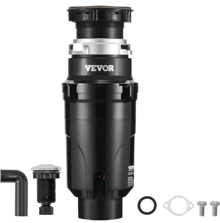 VEVOR Broyeur à Déchets d'Évier de Cuisine, 1/2 CV, Système Broyage Déchets Alimentaires, Montage EZ, 3820 tr/min, avec Cordon d'Alimentation, Protection contre Éclaboussures pour Maison, Cuisine
