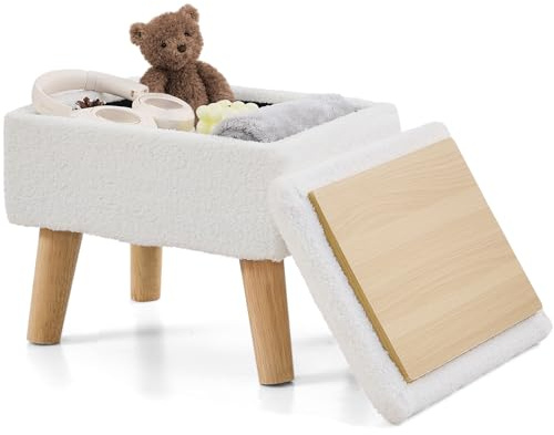 BRIAN & DANY Fußhocker Ottomane mit Stauraum, Kunst-Teddyfell, rechteckig, Aufbewahrung, Ottomane, Fußhocker mit Beinen, Sofa, Fußstütze für Wohnzimmer, Eingangsbereich, Büro, Weiß