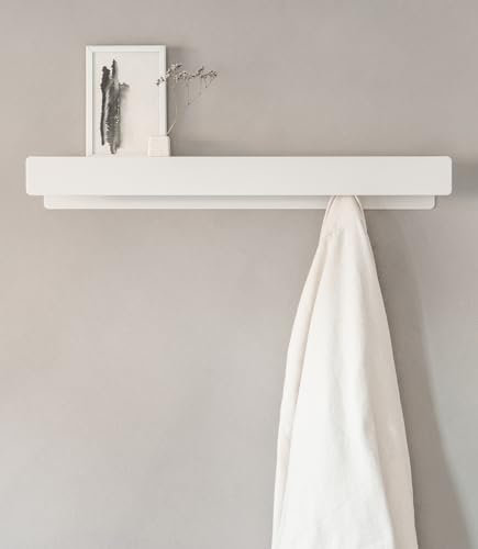 Kazai. Garderobenhaken 'Kian' | Moderne Garderobe mit versteckten Kleiderhaken und Ablage | Design Garderobenleiste aus Metall | Kleiderstange Wandmontage | Weiß