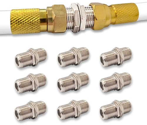 Premium X 10x F-Verbinder - Zinklegierung Sat Kupplung, F-Stecker Kupplung, vielseitiger Adapter für Koaxialkabel, SAT Antennenkabel, BK-Anlagen, ideal für Signalübertragung mit Mutter und Scheibe